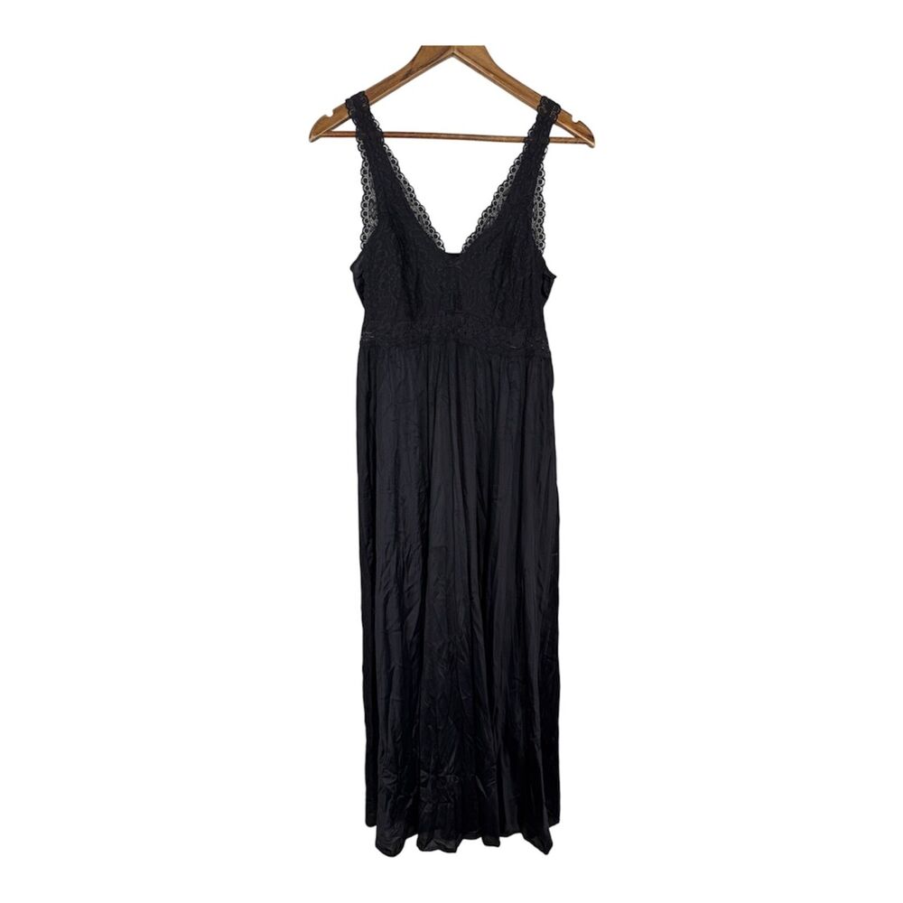 Womens Black Whimsigoth Babydoll Slip Dress Sz M Midi Sheer Lace Goth Vamp Y2k